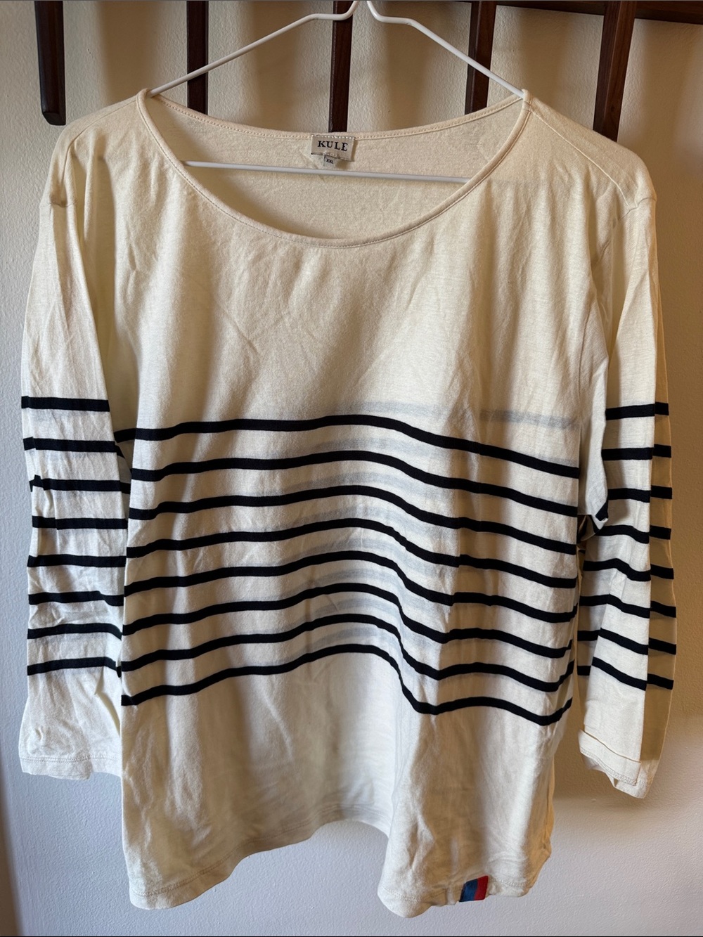 KULE Ivory 3/4 Sleeve Malibu Tee Cream with Navy Stripes